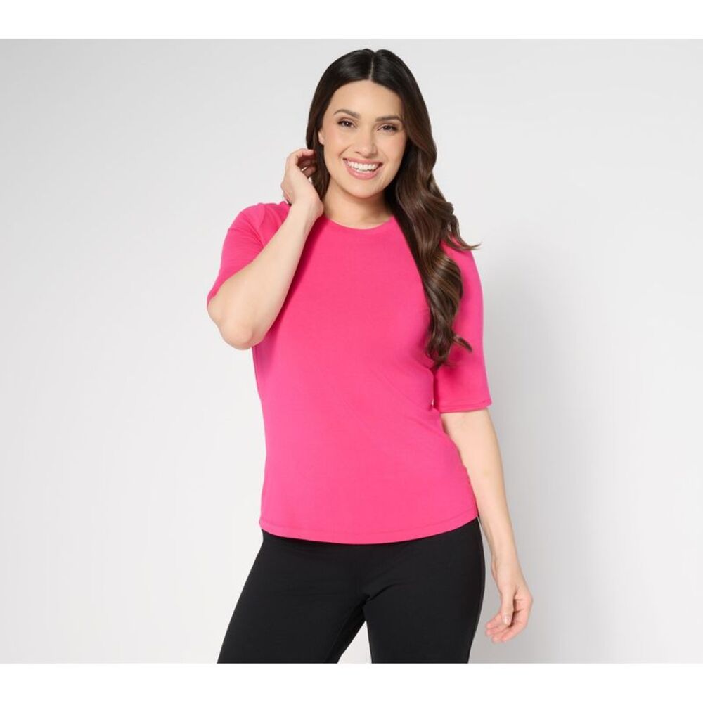 nicole by Nicole Miller Women's Top Sz M Luxe Modal Elbow Sleeve Pink A704614